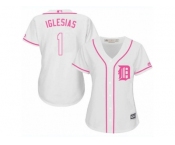 Women's Majestic Detroit Tigers #1 Jose Iglesias Replica White Fashion Cool Base MLB Jersey