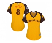 Women's Majestic Detroit Tigers #8 Justin Upton Authentic Yellow 2016 All-Star American League BP Cool Base MLB Jersey