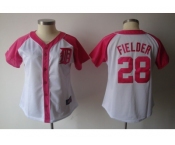women mlb detroit tigers #28 fielder white pink[2012]