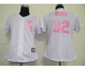 MLB Women Jerseys Chicago White Sox #32 Dunn White[Pink strip]