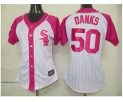 women mlb chicago white sox #50 danks white pink[2012]