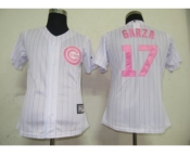 MLB Women Jerseys Chicago Cubs #17 Garza White[Pink strip]
