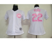 MLB Women Jerseys Chicago Cubs #22 Pena White[Pink strip]