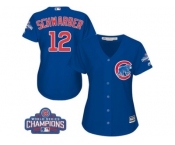 Women's Majestic Chicago Cubs #12 Kyle Schwarber Authentic Royal Blue Alternate 2016 World Series Champions Cool Base MLB Jersey