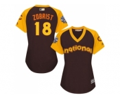 Women's Majestic Chicago Cubs #18 Ben Zobrist Authentic Brown 2016 All-Star National League BP Cool Base MLB Jersey
