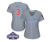 Women's Majestic Chicago Cubs #3 David Ross Authentic Grey Road 2016 World Series Champions Cool Base MLB Jersey