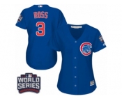 Women's Majestic Chicago Cubs #3 David Ross Authentic Royal Blue Alternate 2016 World Series Bound Cool Base MLB Jersey