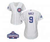 Women's Majestic Chicago Cubs #9 Javier Baez Authentic White Home 2016 World Series Champions Cool Base MLB Jersey