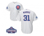 Youth Majestic Chicago Cubs #31 Greg Maddux Authentic White Home 2016 World Series Champions Cool Base MLB Jersey