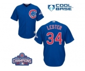 Youth Majestic Chicago Cubs #34 Jon Lester Authentic Royal Blue Alternate 2016 World Series Champions Cool Base MLB Jersey