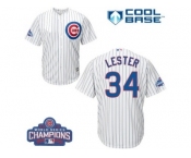 Youth Majestic Chicago Cubs #34 Jon Lester Authentic White Home 2016 World Series Champions Cool Base MLB Jersey