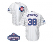 Youth Majestic Chicago Cubs #38 Carlos Zambrano Authentic White Home 2016 World Series Champions Cool Base MLB Jersey