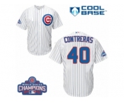 Youth Majestic Chicago Cubs #40 Willson Contreras Authentic White Home 2016 World Series Champions Cool Base MLB Jersey