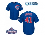 Youth Majestic Chicago Cubs #41 John Lackey Authentic Royal Blue Alternate 2016 World Series Champions Cool Base MLB Jersey