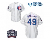 Youth Majestic Chicago Cubs #49 Jake Arrieta Authentic White Home 2016 World Series Bound Cool Base MLB Jersey