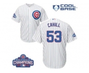 Youth Majestic Chicago Cubs #53 Trevor Cahill Authentic White Home 2016 World Series Champions Cool Base MLB Jersey