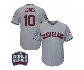 Youth Majestic Cleveland Indians #10 Yan Gomes Authentic Grey Road 2016 World Series Bound Cool Base MLB Jersey