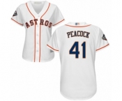 Women's Houston Astros #41 Brad Peacock Authentic White Home Cool Base 2019 World Series Bound Baseball Jersey