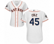 Women's Houston Astros #45 Gerrit Cole Authentic White Home Cool Base 2019 World Series Bound Baseball Jersey