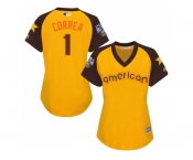 Women's Majestic Houston Astros #1 Carlos Correa Authentic Yellow 2016 All-Star American League BP Cool Base MLB Jersey
