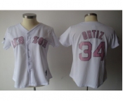 women mlb boston red sox #34 ortiz white[pink number]
