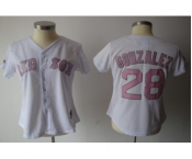 women mlb jerseys boston red sox #28 gonzalez white[pink number]