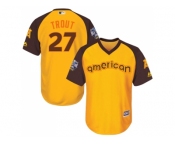 Youth Majestic Los Angeles Angels of Anaheim #27 Mike Trout Authentic Yellow 2016 All-Star American League BP Cool Base MLB Jersey