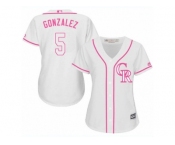 Women's Majestic Colorado Rockies #5 Carlos Gonzalez Authentic White Fashion Cool Base MLB Jersey