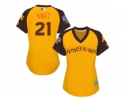 Women's Majestic Oakland Athletics #21 Stephen Vogt Authentic Yellow 2016 All-Star American League BP Cool Base MLB Jersey