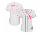 Women's Majestic Oakland Athletics #46 Santiago Casilla Replica White Fashion Cool Base MLB Jersey