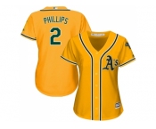 Women's Oakland Athletics #2 Tony Phillips Gold Alternate Stitched MLB Jersey