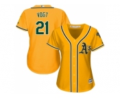 Women's Oakland Athletics #21 Stephen Vogt Gold Alternate Stitched MLB Jersey