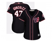 Women's Washington Nationals #47 Gio Gonzalez Navy Blue Alternate Stitched MLB Jersey
