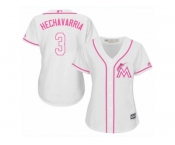 Women's Majestic Miami Marlins #3 Adeiny Hechavarria Authentic White Fashion Cool Base MLB Jersey