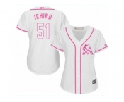 Women's Majestic Miami Marlins #51 Ichiro Suzuki Replica White Fashion Cool Base MLB Jersey