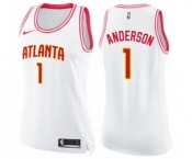 Women's Nike Atlanta Hawks #1 Justin Anderson Swingman White Pink Fashion NBA Jersey