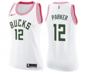 Women's Nike Milwaukee Bucks #12 Jabari Parker Swingman White Pink Fashion NBA Jersey