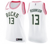 Women's Nike Milwaukee Bucks #13 Glenn Robinson Swingman White Pink Fashion NBA Jersey