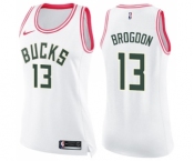 Women's Nike Milwaukee Bucks #13 Malcolm Brogdon Swingman White Pink Fashion NBA Jersey
