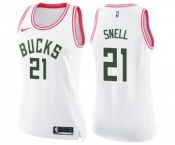 Women's Nike Milwaukee Bucks #21 Tony Snell Swingman White Pink Fashion NBA Jersey