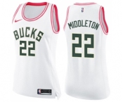 Women's Nike Milwaukee Bucks #22 Khris Middleton Swingman White Pink Fashion NBA Jersey