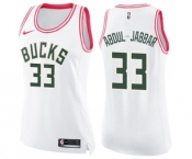 Women's Nike Milwaukee Bucks #33 Kareem Abdul-Jabbar Swingman White Pink Fashion NBA Jersey