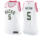 Women's Nike Milwaukee Bucks #5 D. J. Wilson Swingman White Pink Fashion NBA Jersey
