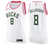 Women's Nike Milwaukee Bucks #8 Matthew Dellavedova Swingman White Pink Fashion NBA Jersey
