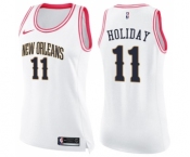 Women's Nike New Orleans Pelicans #11 Jrue Holiday Swingman White Pink Fashion NBA Jersey