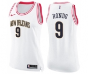Women's Nike New Orleans Pelicans #9 Rajon Rondo Swingman White Pink Fashion NBA Jersey