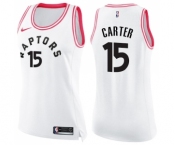 Women's Nike Toronto Raptors #15 Vince Carter Swingman White Pink Fashion NBA Jersey