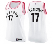 Women's Nike Toronto Raptors #17 Jonas Valanciunas Swingman White Pink Fashion NBA Jersey