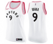 Women's Nike Toronto Raptors #9 Serge Ibaka Swingman White Pink Fashion NBA Jersey