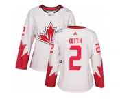 Women's Adidas Team Canada #2 Duncan Keith Premier White Home 2016 World Cup Hockey Jersey